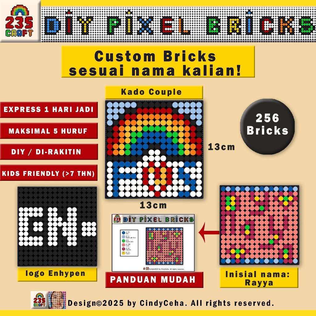 235Craft x CindyCeha Custom Bricks Nama DIY Bricks Premium Mosaic Pixel Art Hadiah Dekorasi Kado
